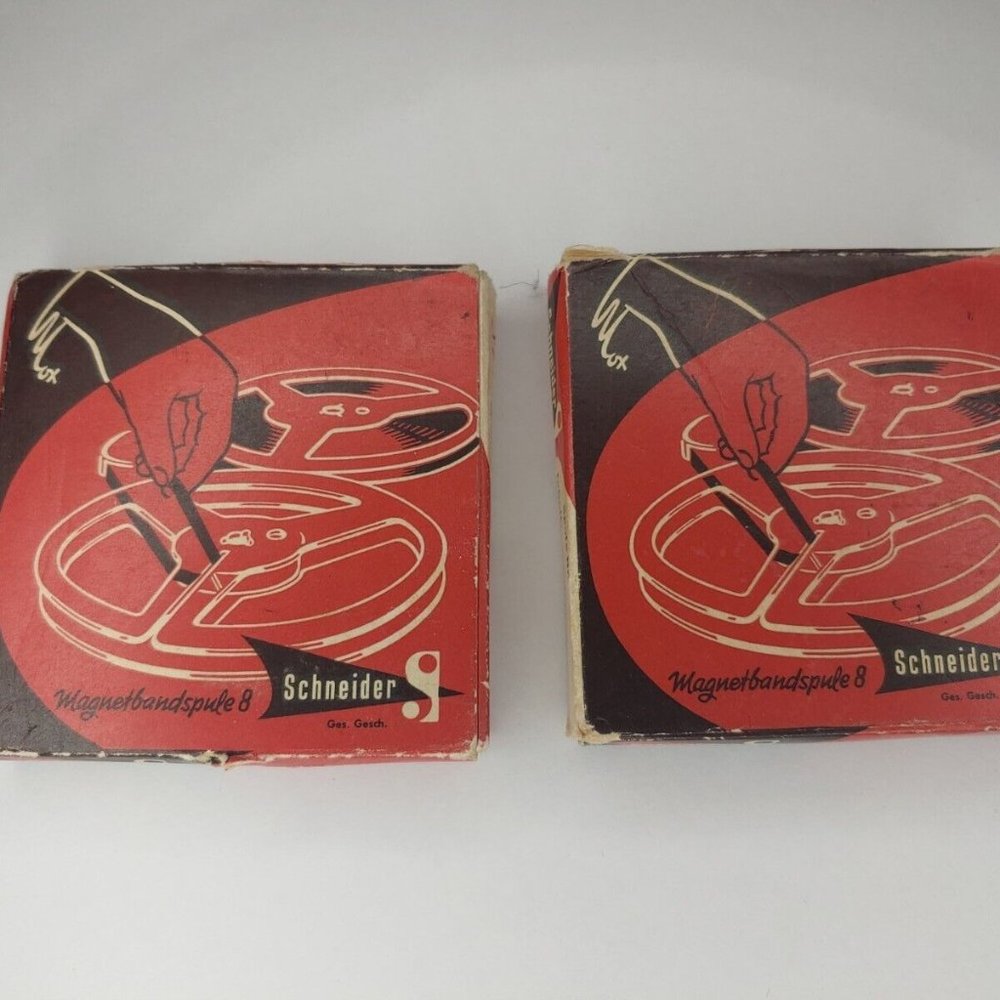 2 Schneider Magnet Band Spule 8 w/ Boxes GERMANY Vintage Radio Spool 3"